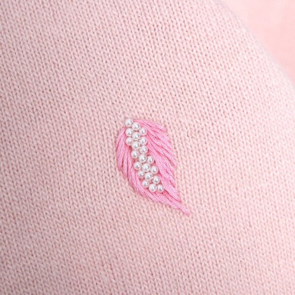 Vintage Knit Cape Shawl Wrap Pink Beaded Embroidered Warm Pretty Cottagecore - Picture 9 of 12